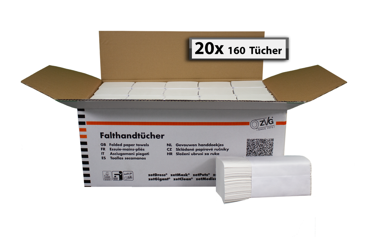 Falthandtücher Weiß 2-lagig - 3.200 Blatt