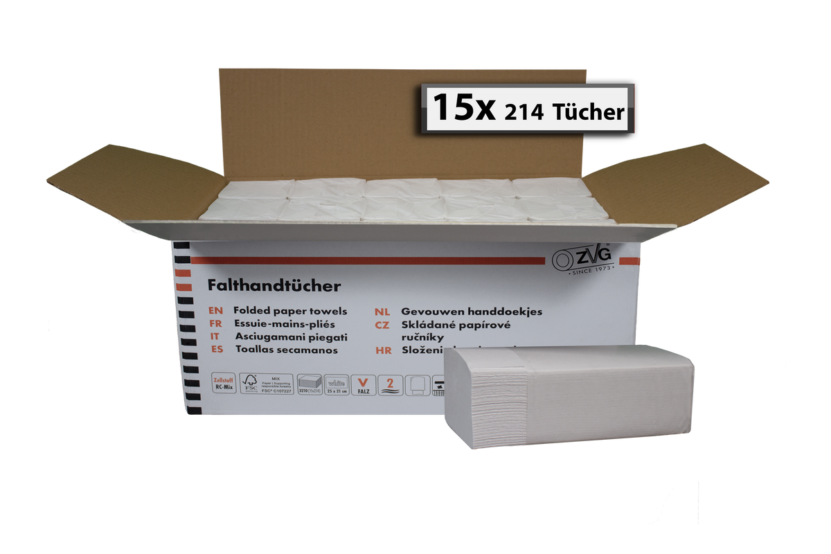 Falthandtücher V-Falz 2-lagig - 3.210 Blatt