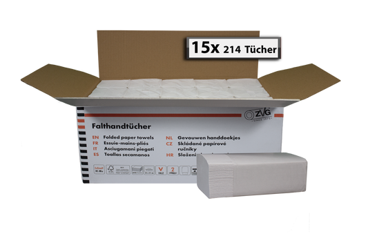 Falthandtücher V-Falz 2-lagig - 3.210 Blatt
