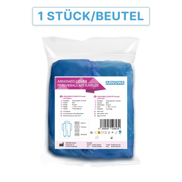 ARNOMED COVER PP Einweg Overall  Mit Kapuze  Blau