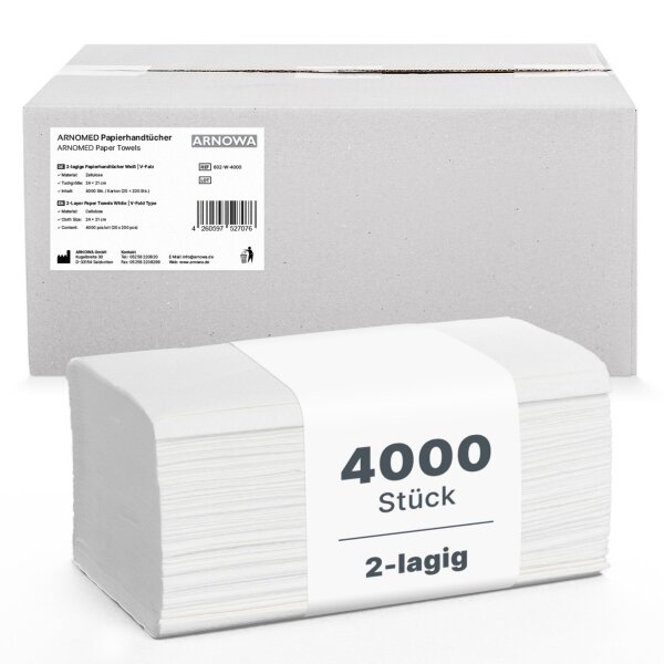 ARNOMED Papierhandtücher 25x23 cm  2-lagig  weiß  V-Falz - Falthandtücher