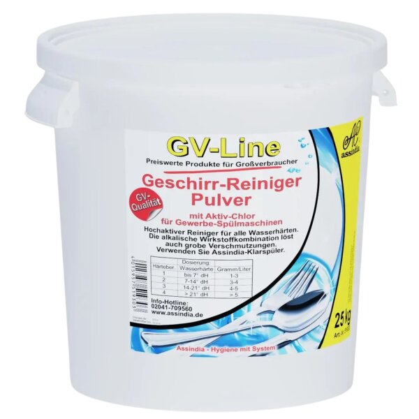 GV-Line Geschirr-Reiniger Pulver – 25 kg | Hochalkalischer Profi-Maschinenreiniger mit Aktiv-Chlor