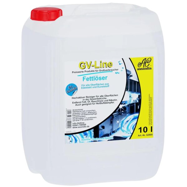 Assindia GV-Line Fettlöser – 10 L | Hochalkalischer Profi-Reiniger für Edelstahl & Kunststoff