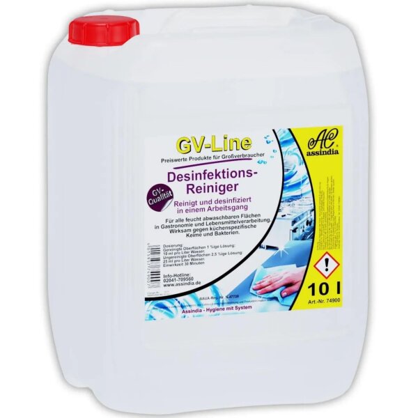 Assindia GV-Line Desinfektions-Reiniger – 10 L | Reinigt & desinfiziert in einem Arbeitsgang