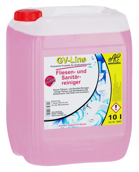 Assindia GV-Line Fliesen- & Sanitärreiniger – 10 L Kanister (säurehaltig, kraftvoll gegen Kalk & Urinstein)