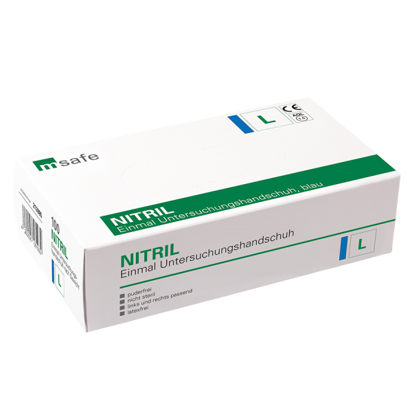 msafe Nitril-Handschuhe Extra puderfrei blau, 100Stück/Box, Gr. L