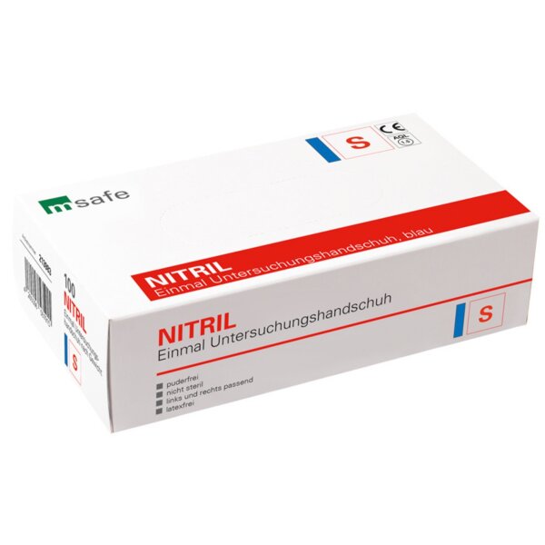 msafe Nitril-Handschuhe Extra puderfrei blau, 100Stück/Box, Gr. S