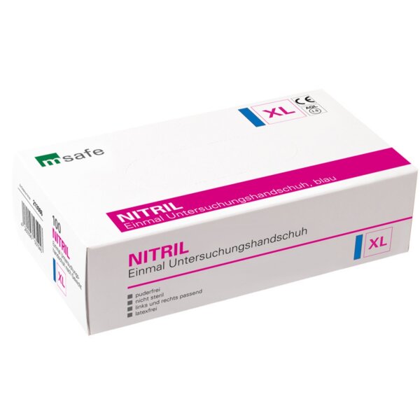 msafe Nitril-Handschuhe Extra puderfrei blau, 100Stück/Box, Gr. XL
