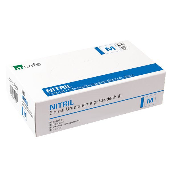 msafe Nitril-Handschuhe Extra puderfrei blau, 100Stück/Box, Gr. M