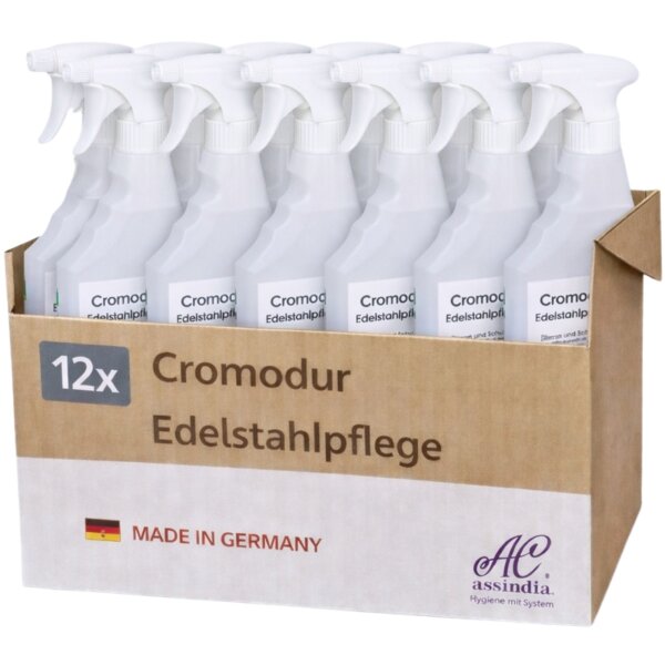 Assindia Cromodur Edelstahlpflege 500 ml Sprühflasche - Karton á 12 Flaschen