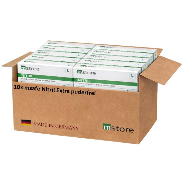 msafe Nitril-Handschuhe Extra puderfrei - Karton á 10 Packungen (Größe L)