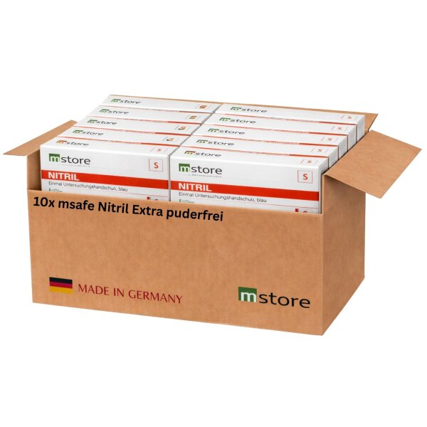 msafe Nitril-Handschuhe Extra puderfrei blau - Karton á 10 Packungen (Größe S)