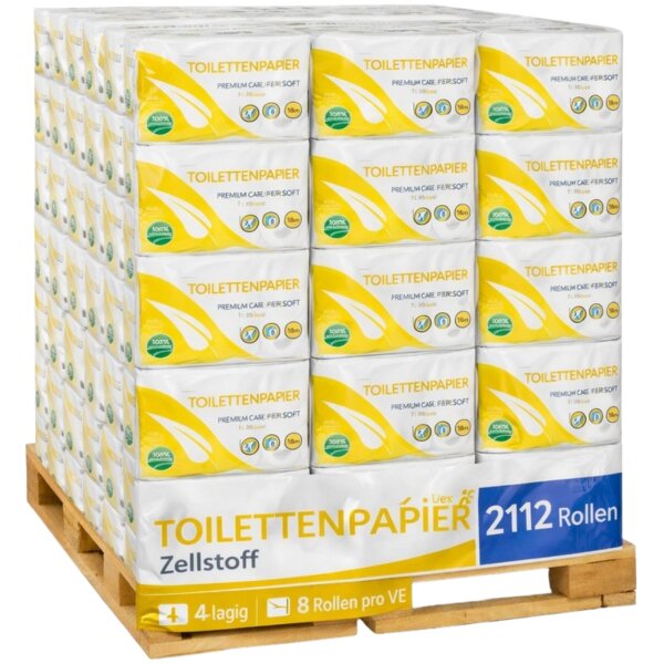 Toilettenpapier 4 lagig Zellstoff Super Soft - 165 Blatt - Palette á 2112 Rollen