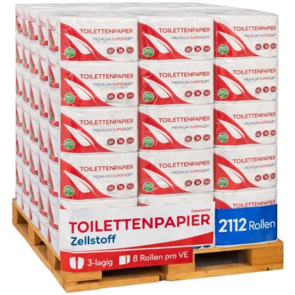 Toilettenpapier 3 lagig Zellstoff - 200 Blatt - Palette á 2112 Rollen