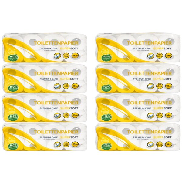Toilettenpapier 4 lagig Zellstoff Super Soft - 165 Blatt - 8x8 Rollen