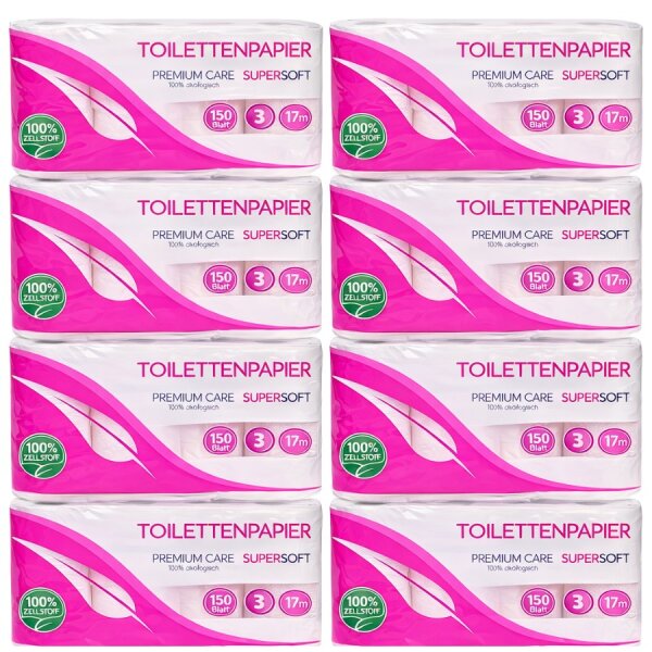 Toilettenpapier Premium Care SUPERSOFT – 3-lagig – 8x8 Rollen