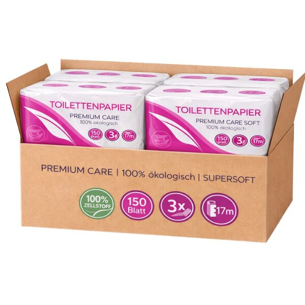 Toilettenpapier Premium Care SUPERSOFT – 3-lagig – Karton á 4x8 Rollen